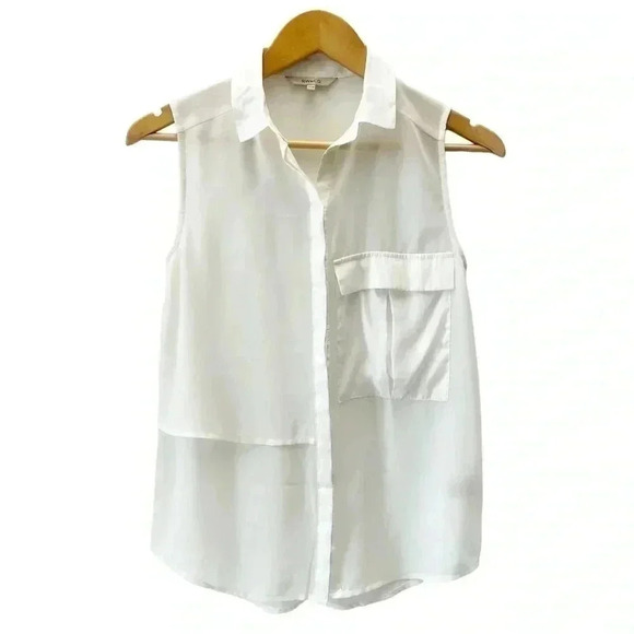 RW&CO Blouse Sheer  Sleeveless Shell White Button Front Shirt Size XS - Picture 16 of 16